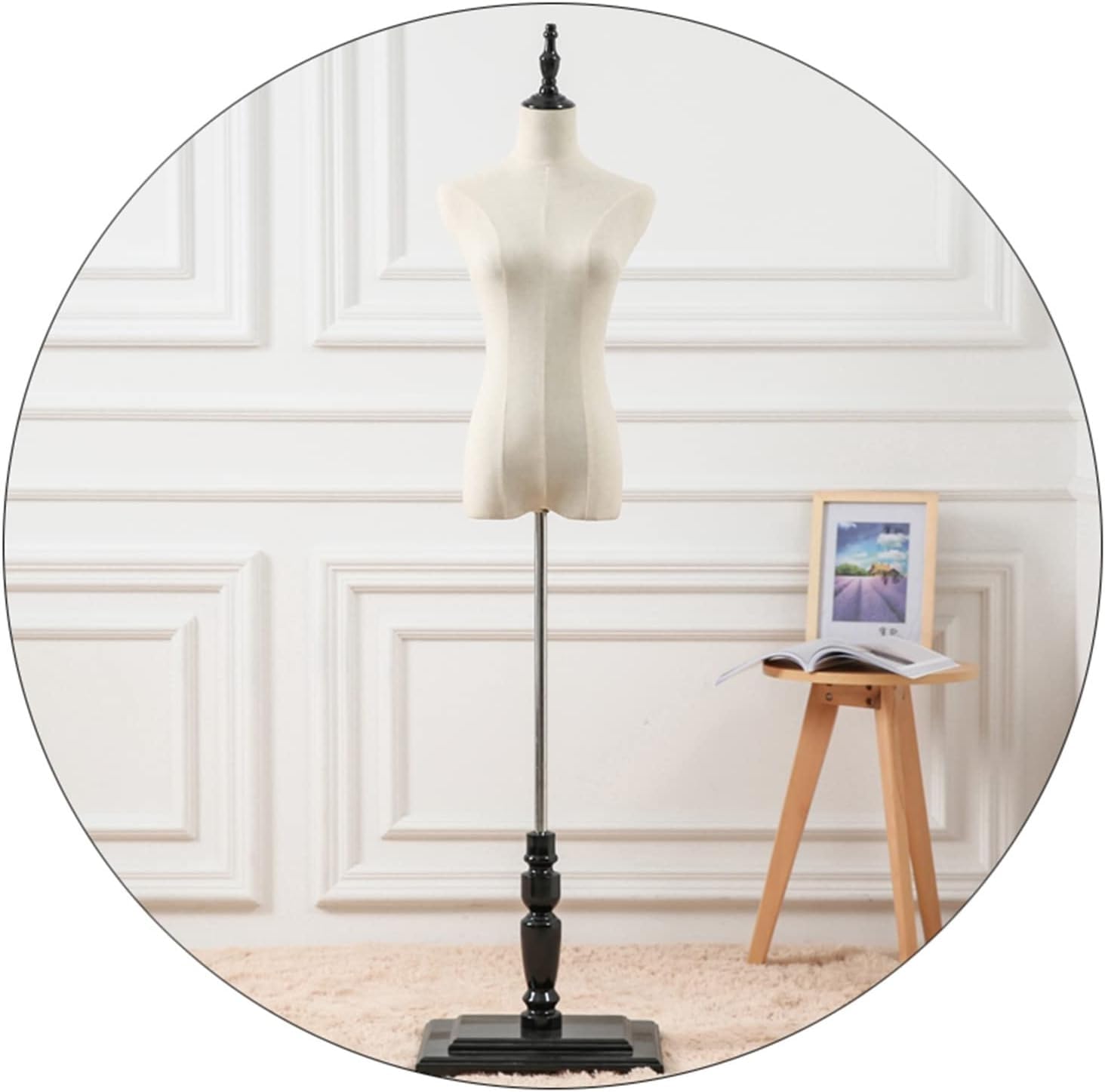 CONGRUI Female Dress Form Height Adjustable Half Body Mannequin Torso with Wooden Base Stand Sewing Shop