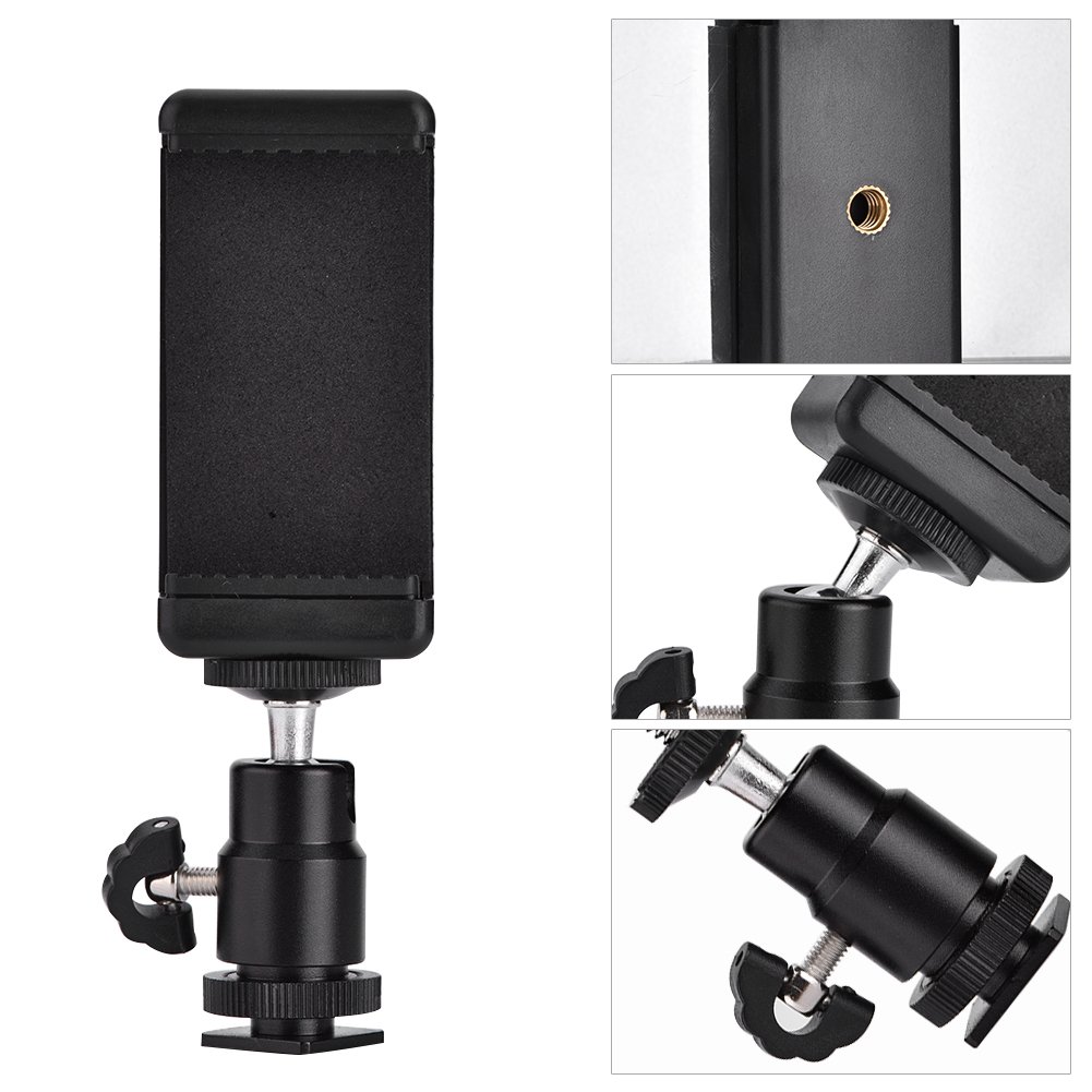 Adaptateur Clip Pour Téléphone Avec Rotule 360° - Filetage 1/4" Pour Trépied, Lampe - Compatible Smartphones 56-85 Mm