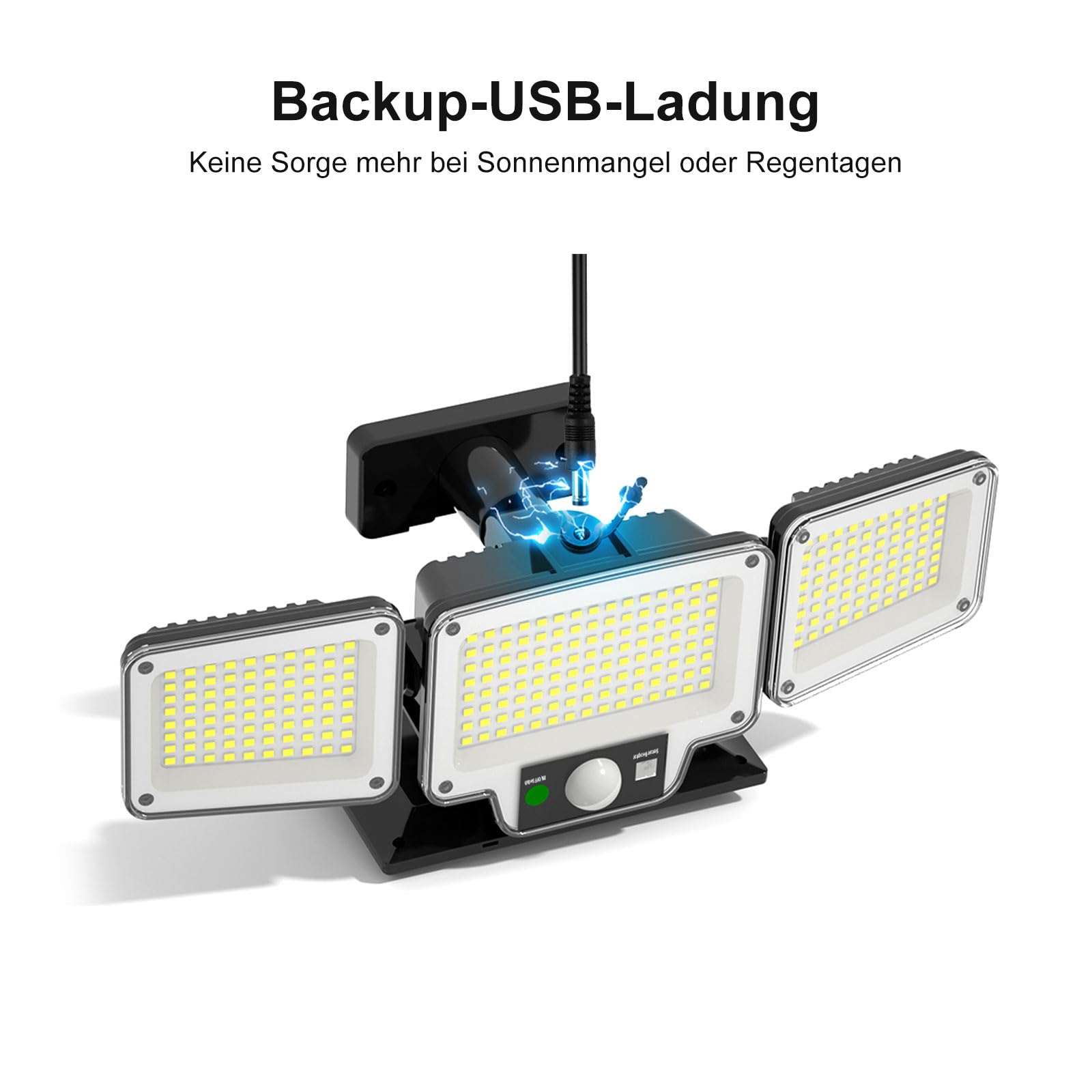JumJam 280 LED-Solar-Flutlichter für den Außenbereich, 3 verstellbare Köpfe, Solarleuchten für den Außenbereich, Garten, Bewegungsmelder, wasserdicht, kabellos, Solar-Sicherheitsleuchten, außen für