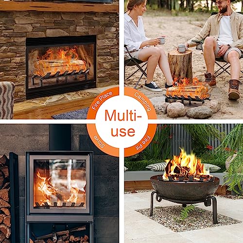 WILLOW WEAVE 13" Fireplace Grate with Ember Retainer, Wood Stove Grate Rack, Heavy Duty Solid Steel Firewood Holder, Non-Assembly Fire Grate for Indoor Hearth Outdoor Firepit - Matt Black