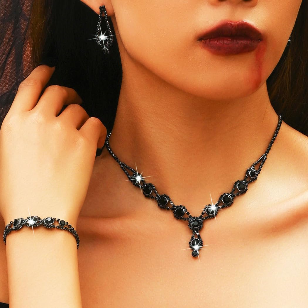 Aukmla Silver Crystal Bridal Jewelry Set Rhinestone Wedding Necklace Earrings Bracelet Sets Prom Costume Necklaces for Women and Brides - Image 7