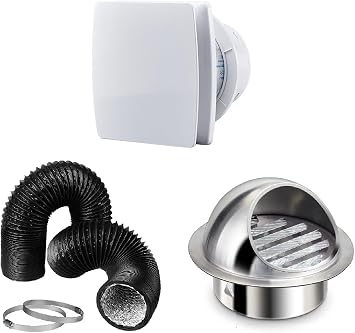 4" Indoor Fan Vent kit, Indoor Ventilation Fan and 4" x9.84ft Dryer Vent Hose with 2 Screw Clamps and Wall Cover for HVAC Ventilation