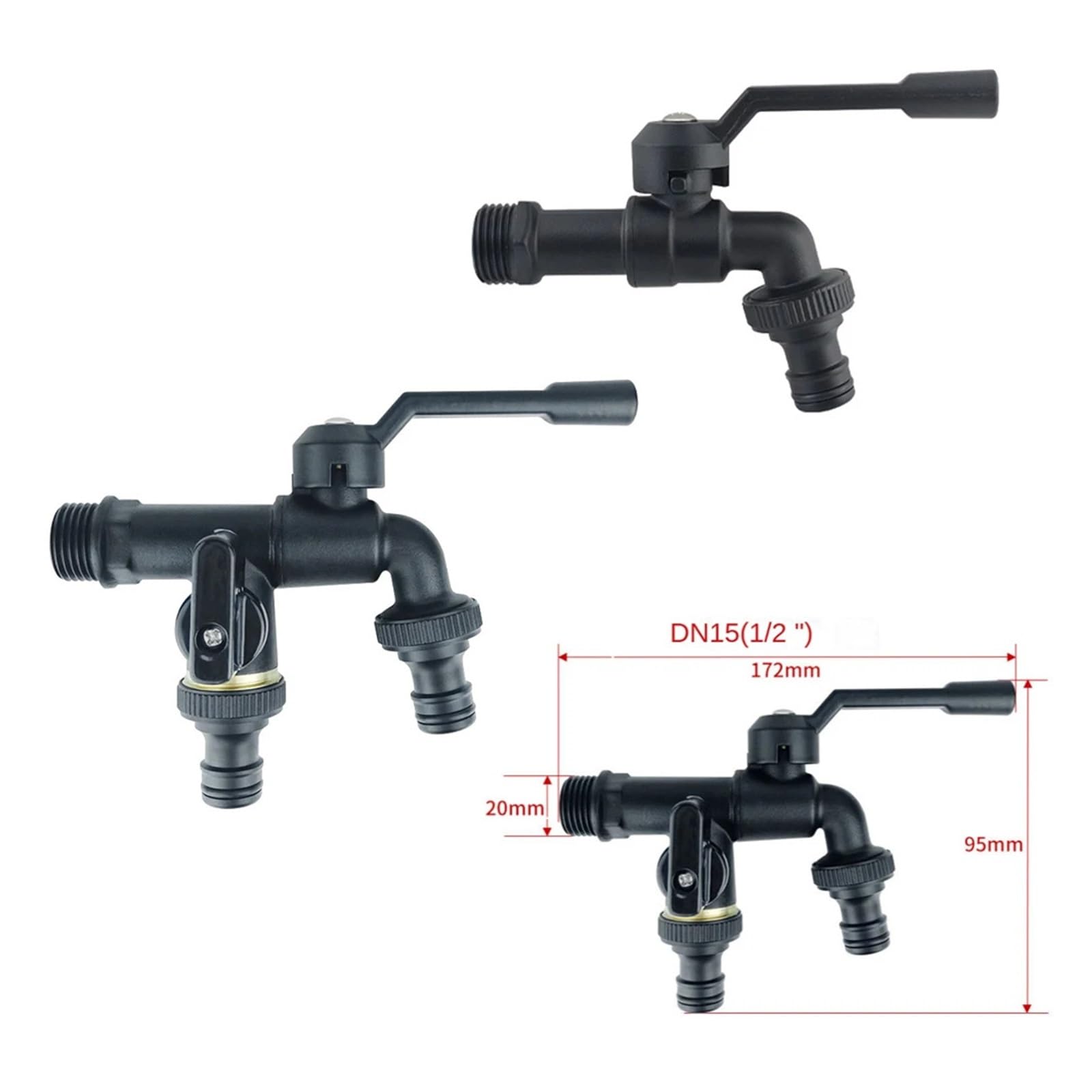 Grifo exterior, Manguera de pared latón negro con doble salida for lavadora 3/4 pulgadas(DN20 Double outlet)
