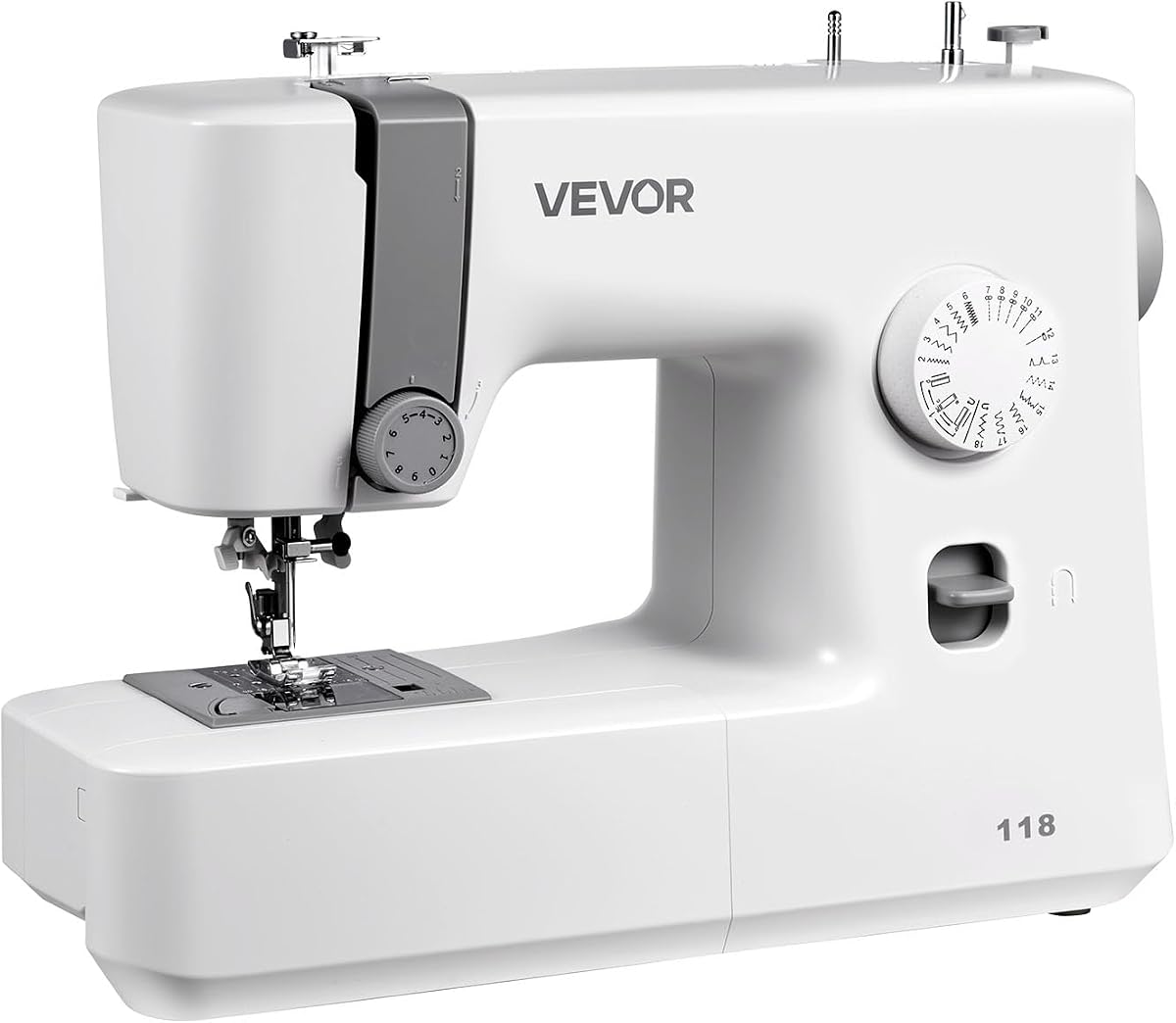 VEVOR Máquina de coser, 18 aplicaciones de puntada, con luz LED y pedal, control de dial simple, marco de metal interior, máquina de coser para principiantes ligera y portátil para adultos, manualidades y reparación