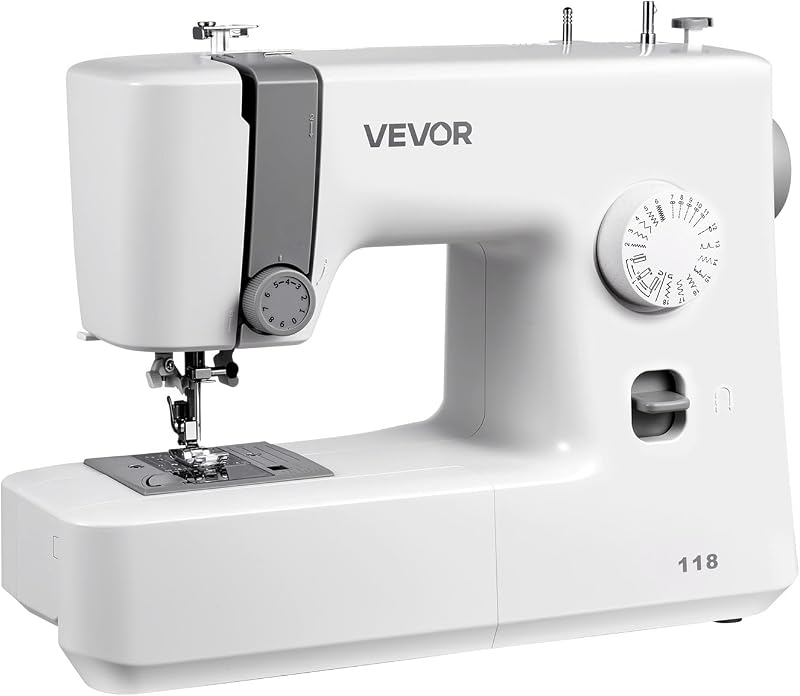 VEVOR Máquina de coser, 18 aplicaciones de puntada, con luz LED y pedal, control de dial simple, marco de metal interior, máquina de coser para principiantes ligera y portátil para adultos, manualidades y reparación
