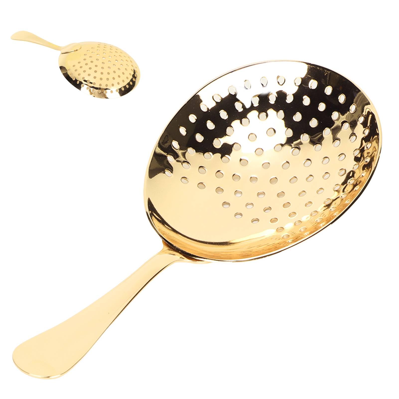 Colador Julep de acero inoxidable, colador de cóctel, colador de cóctel, cuchara, colador de bebidas con asa para el hogar o bar comercial (dorado)