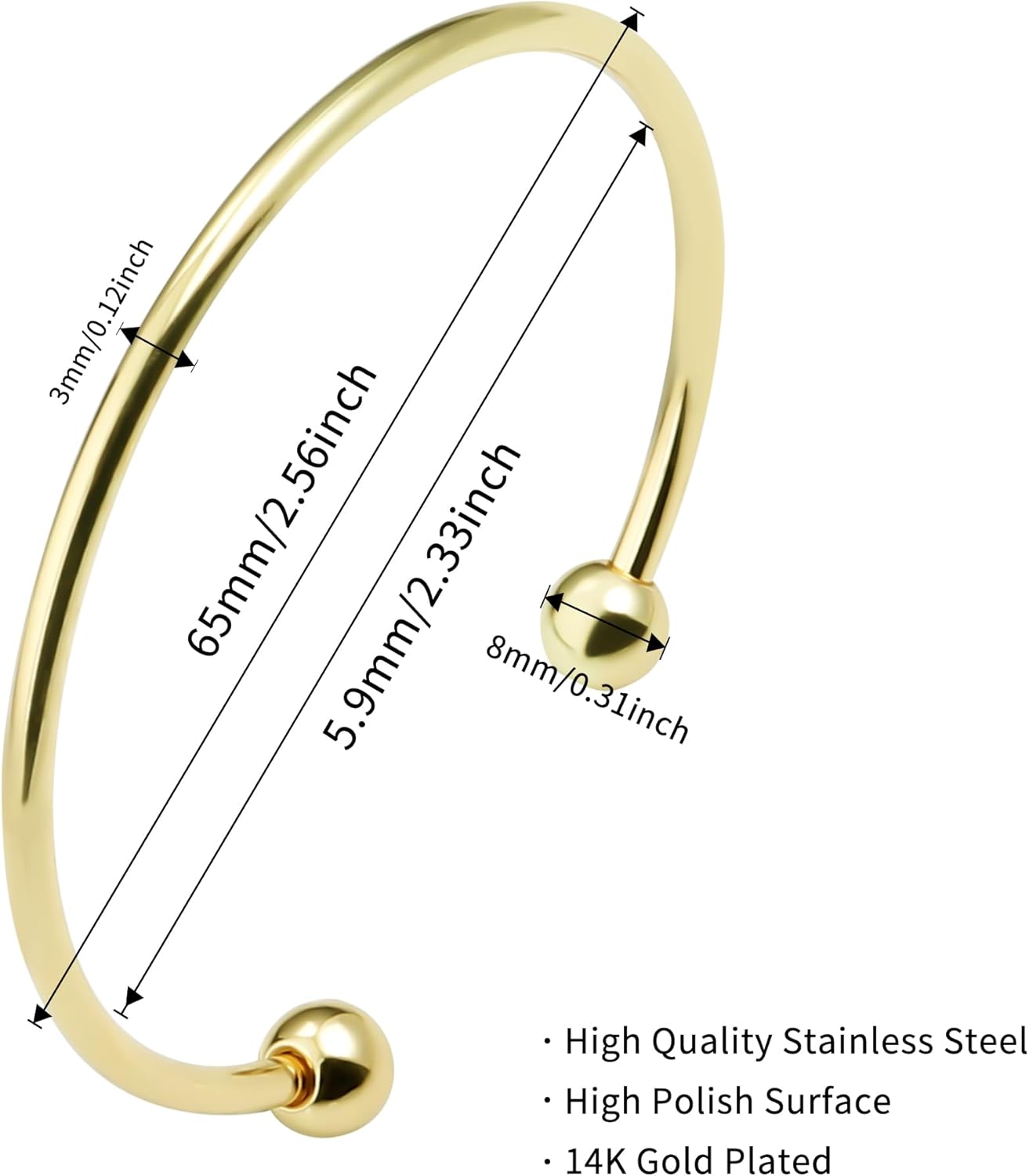 Stainless Steel Adjustable Bangle Bracelets for Women Gold/Silver/Rhodium Plated Simple Bangles Bracelets 3mm Stacking Open Cuff Bangles Set 2 Pcs/lot Gifts Jewelry - Image 2