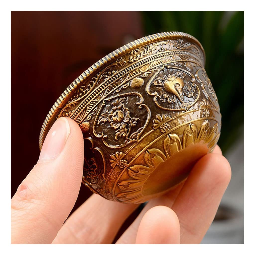 Water Supply Bowl in Front of The Buddha, Diameter 7cm Copper Carved Flat Bottom Holy Water Cup, Tibetan Buddhist Supplies (Color : #2, Size : 1 pcs)