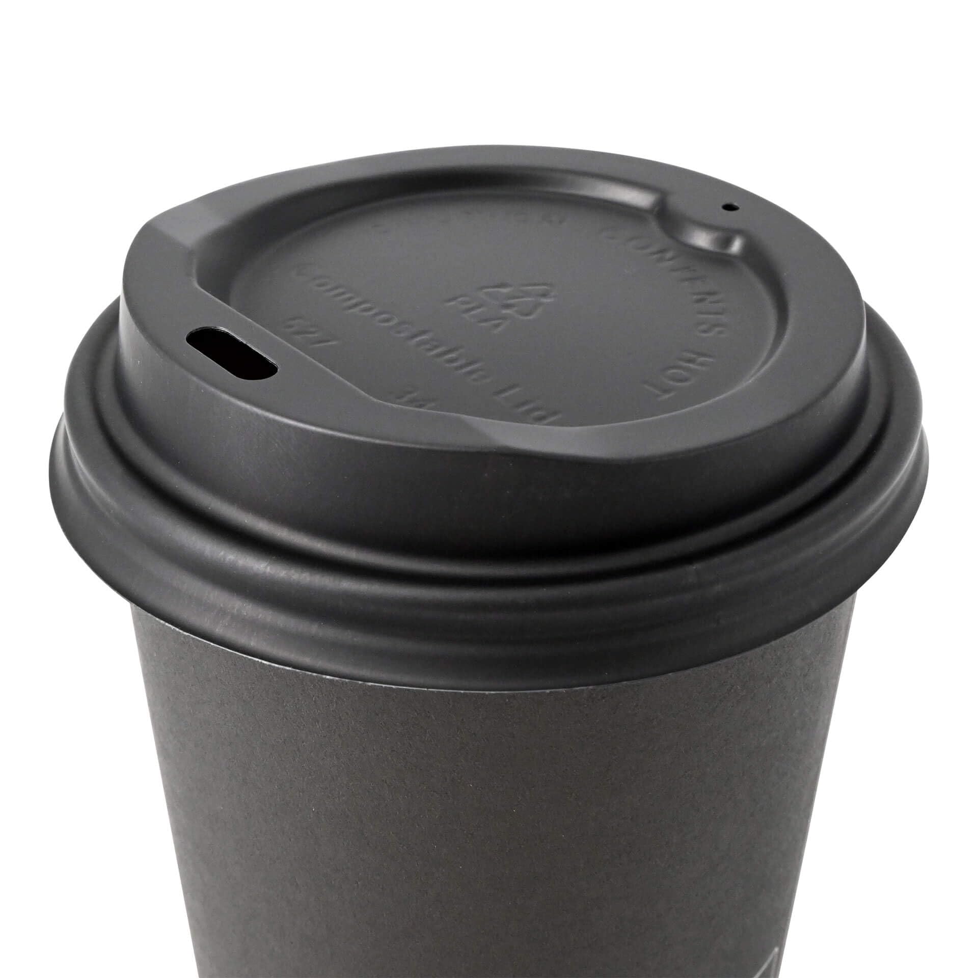 BIOZOYG Coperchio per Bicchiere Caffè da Asporto Ø 80mm I 1000 Coperchi per Bicchieri di Carta di Bioplastica CPLA 100% biodegradabile, compostabile, riciclabile I Coperchio con Foro piatto nero