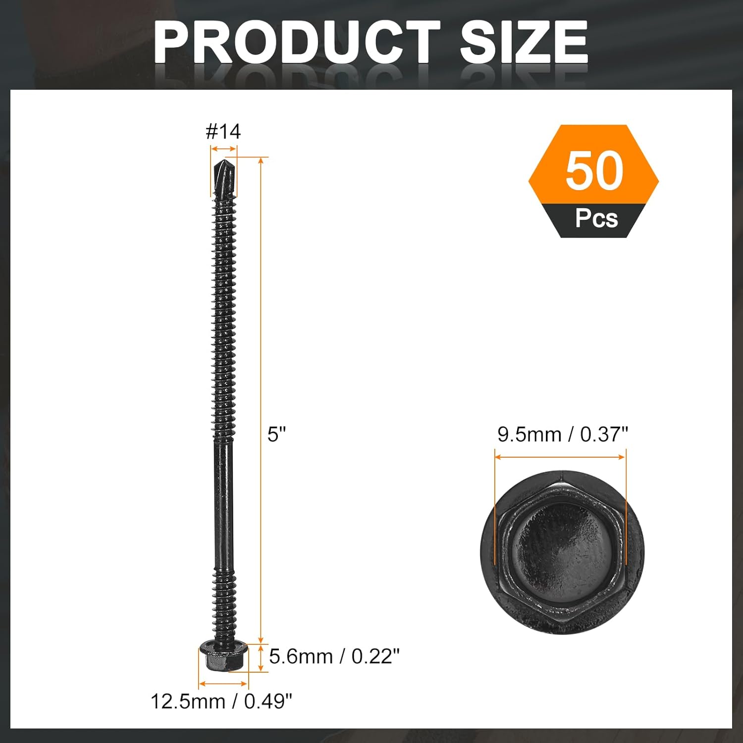 uxcell 100Pcs #14 x 5 Self Drilling Screws, 410 Stainless Steel Self Tapping Screws for Metal, Black Oxidation Finish, Hex Washer Head Sheet Metal Screws