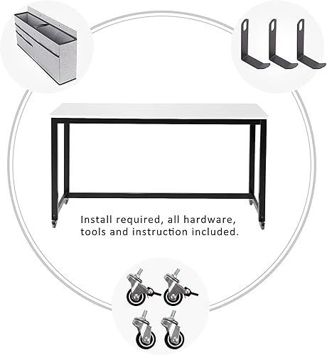 Miniatura 7 de AHB Escritorio de computadora con ruedas de 47 pulgadas con 4 ruedas lisas, escritorio móvil de estilo simple, mesa de estudio para oficina en casa,