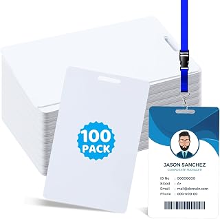 100 Pack Premium Blank PVC Cards with Slot Punch on Short Side - Vertical Slot Punch Blank ID Cards - CR80 30 Mil Graphic Quality White Plastic Cards for Photo ID Badge Printers