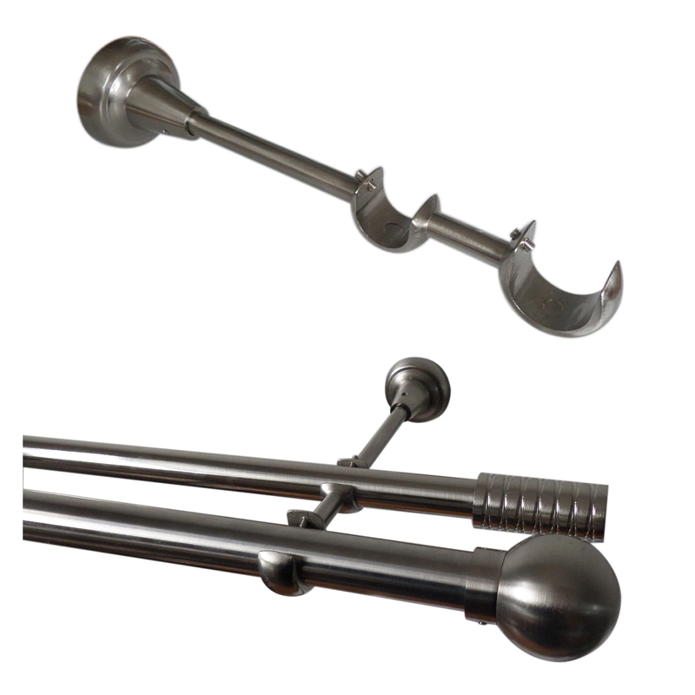 2 Pack Double Curtain Rod Bracket Stainless Steel Wall Mounted Rod Holder with Screws for 4/5" or 1" Rod