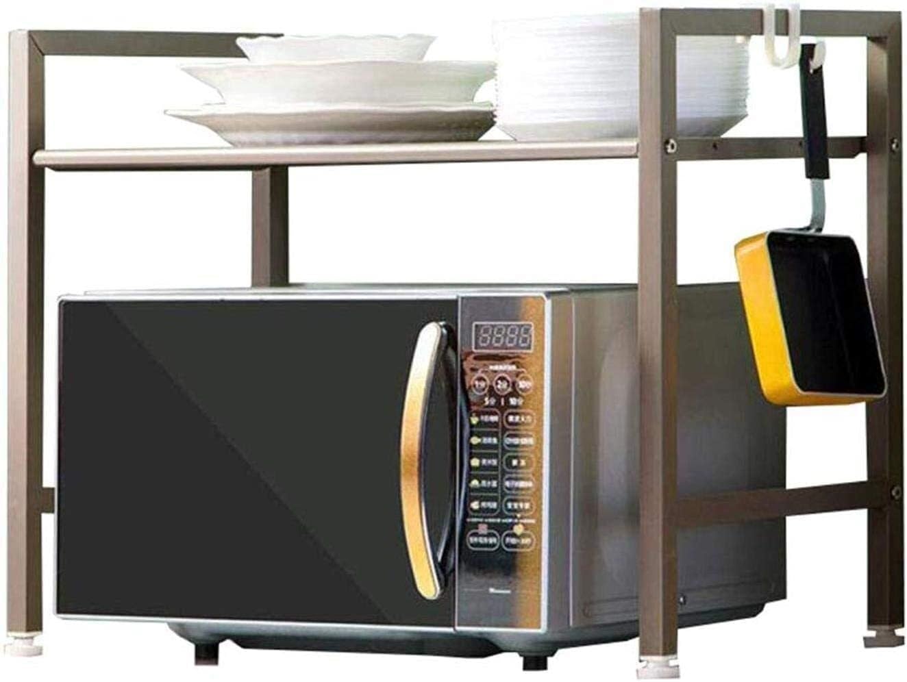 Stable Kitchen Shelf Microwave Oven Stand Seasoning Rack, Carbon Steel with Hooks, Adjustable Countertop (60x32x48cm), Anti-Corrosion, Removable Panels, Easy Storage