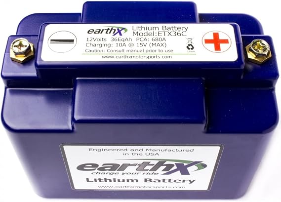 EarthX ETX36C Eco-Friendly Lithium Motorcycle Battery with Built-in Battery Management System