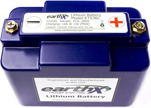 EarthX ETX36C Eco-Friendly Lithium Motorcycle Battery with Built-in Battery Management System