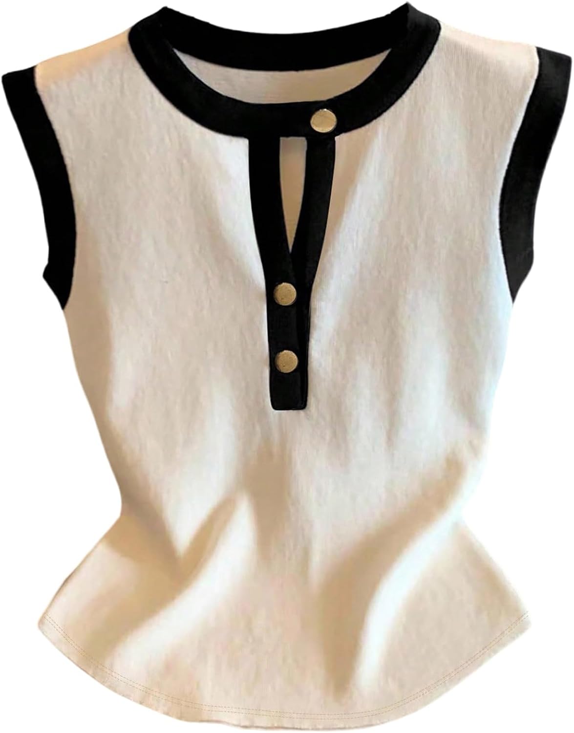 Verdusa Women's Old Money Button Up Cut Out T Shirts Sleeveless Colorblock Dressy Casual Tops