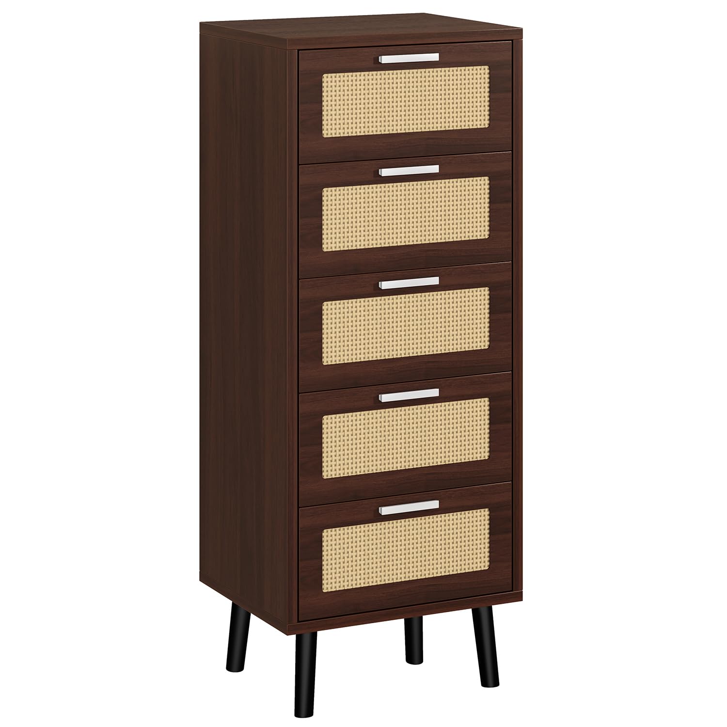 IBUYKE Rattan Chest of Drawers for Bedroom with 5 Drawers,Walnut WST010LW