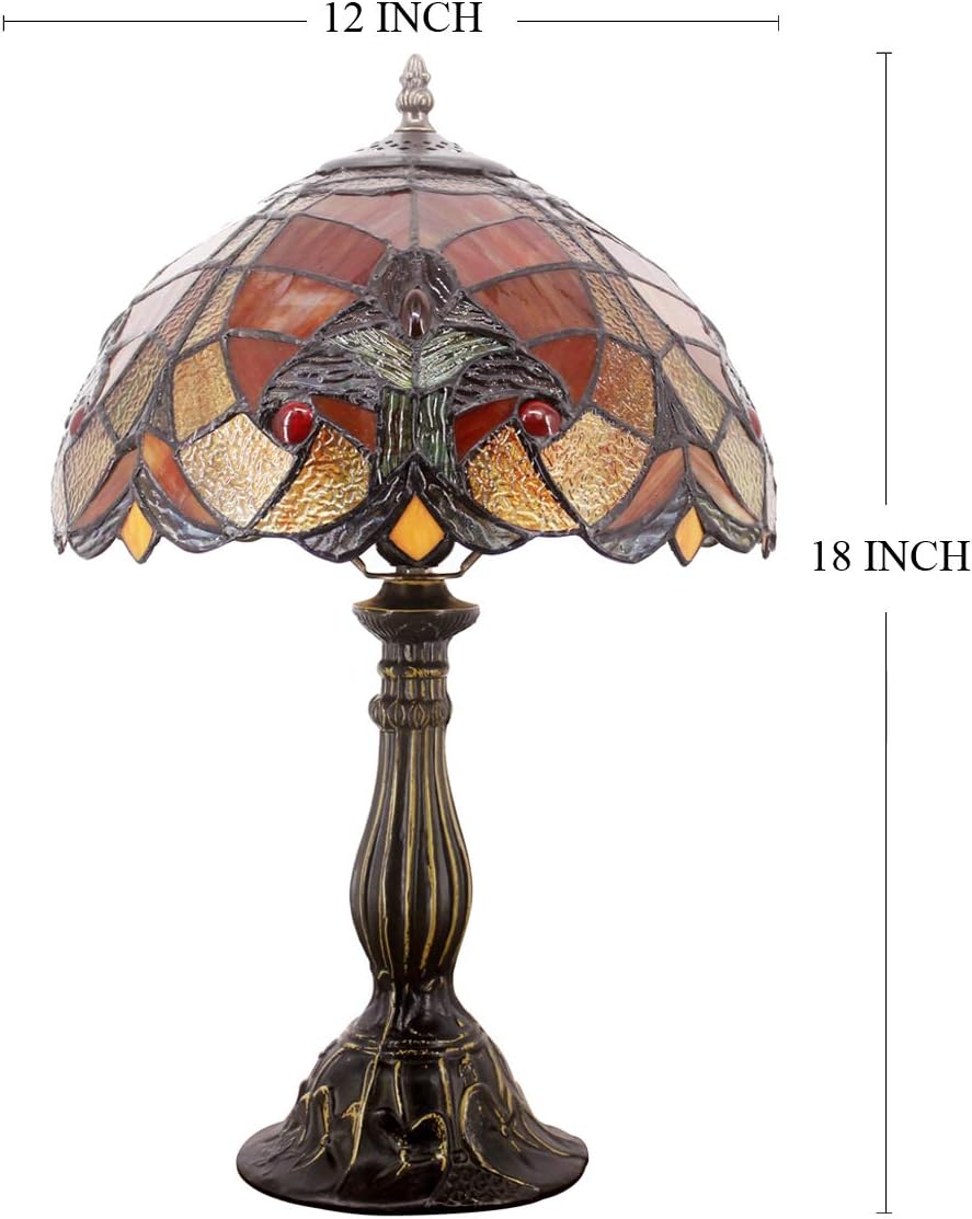Gеt Sресіаl Prісе Tiffany Lamp Red Liaison Stained Glass Bedside Table Lamp Antique Desk Reading Light 18 Tall Living Room Bedroom Vintage Traditional Boho Victorian Memory Sympathy Type WERFACTORY LED Bulb Included