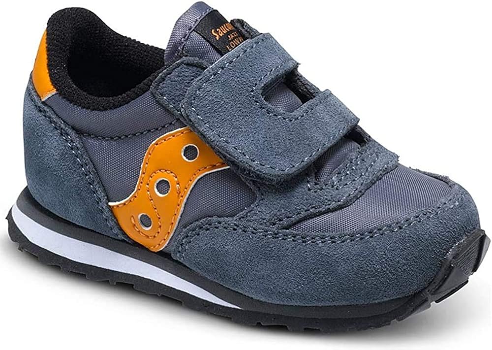 Saucony Unisex-Child Baby Jazz Hook & Loop Sneaker Grey/Orange 4 Little Kid