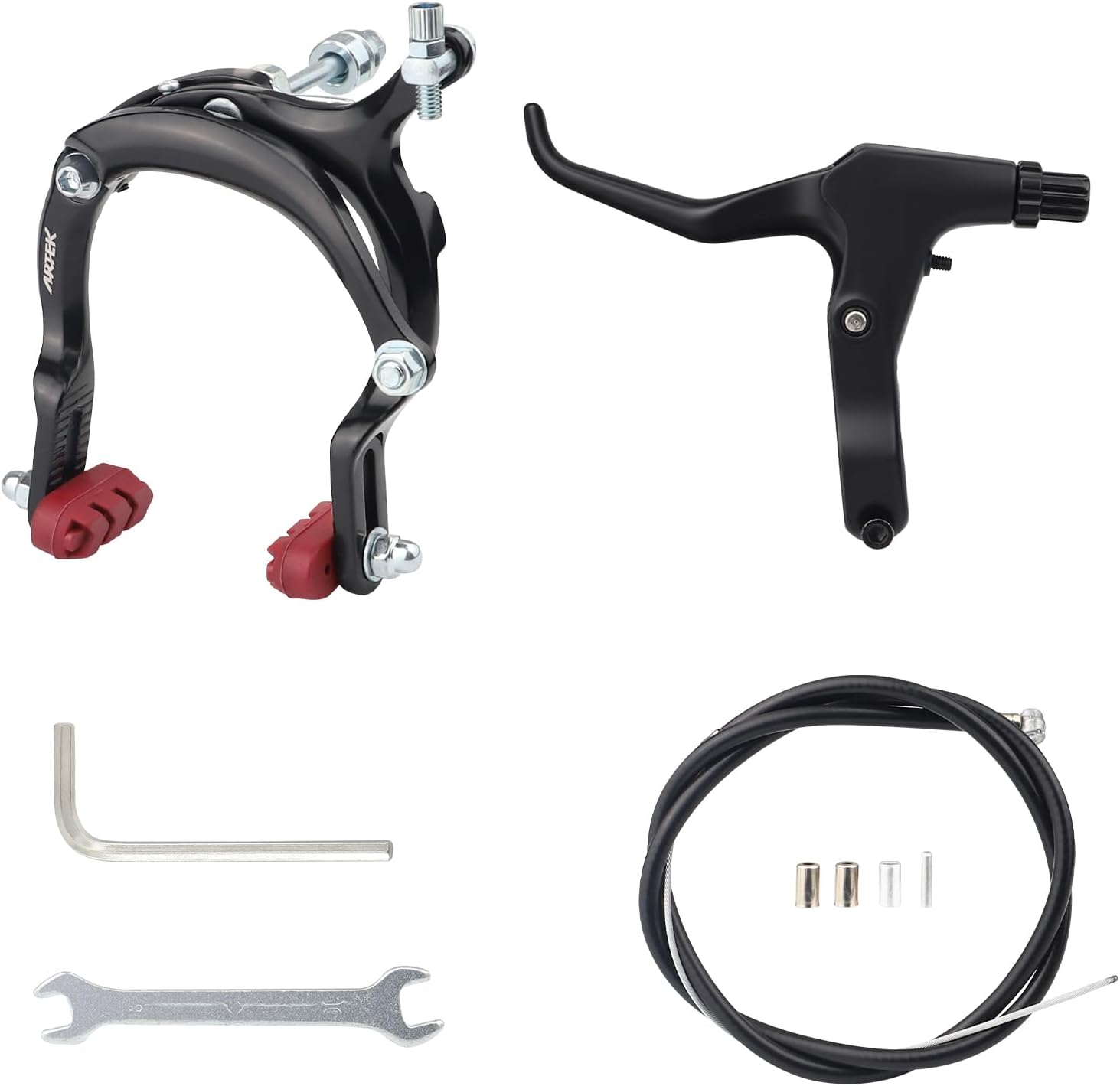 MEGHNA Bike Caliper Brake Set Aluminum Alloy Front and Rear Bike Brake Lever C Brake Set with Cables and Brake Pads Rim Brake for BMX Hybrid Bike Cruiser Bike Mountain Bike