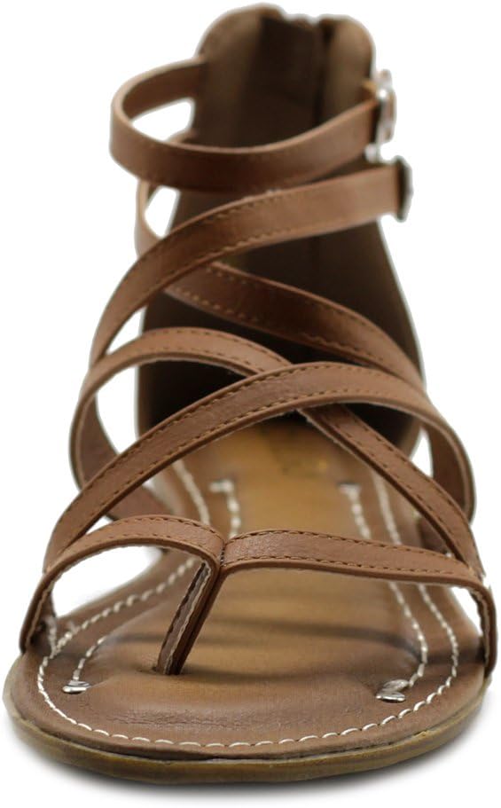 Ollio Women's Shoe Gladiator Strap Flat Zori Sandal 7.5 Brown