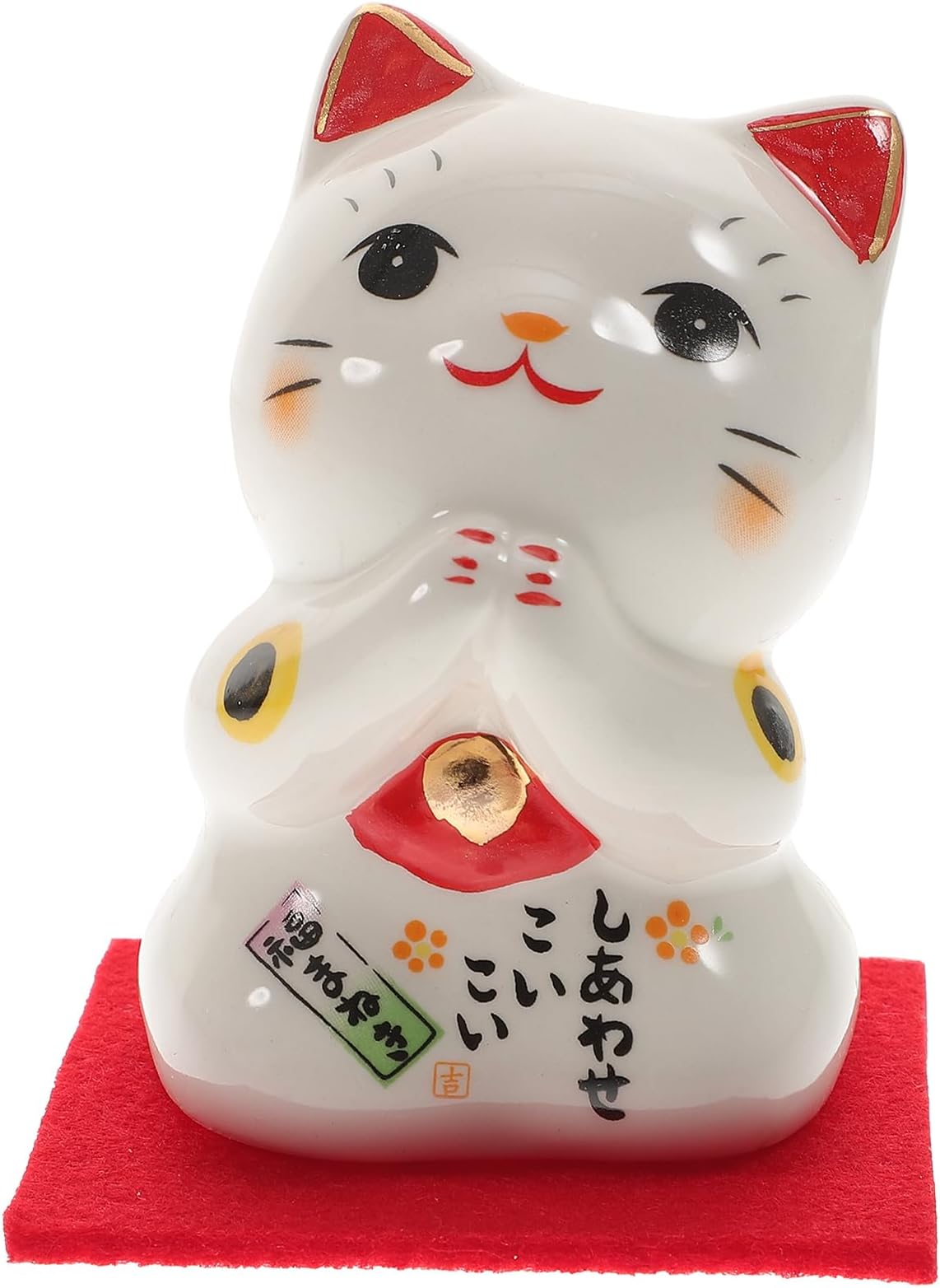 Amosfun Waving Cat Ceramic Maneki Neko Feng Shui Fortune Lucky Cat Collectible Figurine Chinese Japanese Statue Lucky Cat Car Interior Decoration for Attract Wealth Fame Maneki Neko
