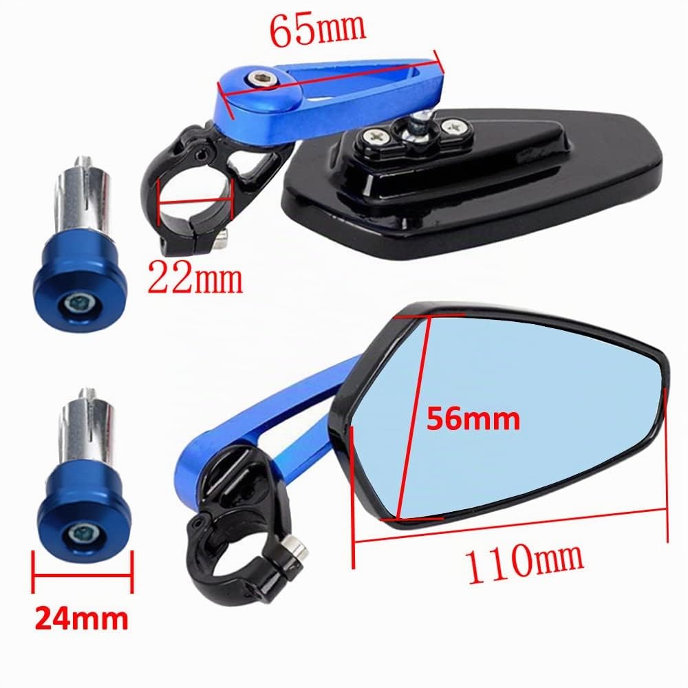 ETOPARS Espejos Retrovisores de Moto 22mm 7/8" Espejos Retrovisores Laterales de Motocicleta Azul Antideslumbrante Aluminio Espejos del Extremo del Manillar Azul
