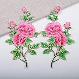 Genre:Enfants, Femmes 1 Paire Fleurs Broderie Tissu Patch Fer sur Badges Fille Vêtements Appliques 24 * 14CM (Color : Pink)