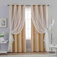 Vista 1 de Anytime - Cortinas para dormitorio de niñas con estrella hueca, cortinas opacas para habitación de niños, cortinas largas para oscurecer