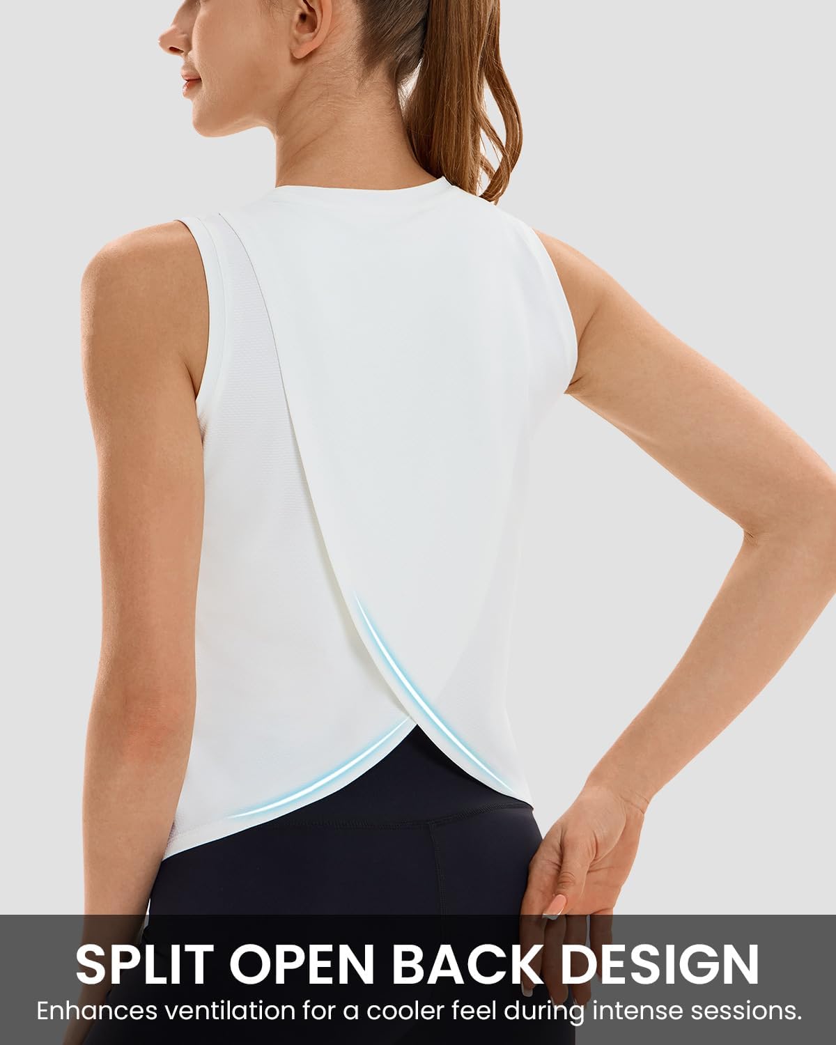 HODOSPORTS Women Workout Tops Sleeveless Split Open Back Tank Tops Athletic Gym Yoga Shirts Quick Dry Loose Fit UPF 50+
