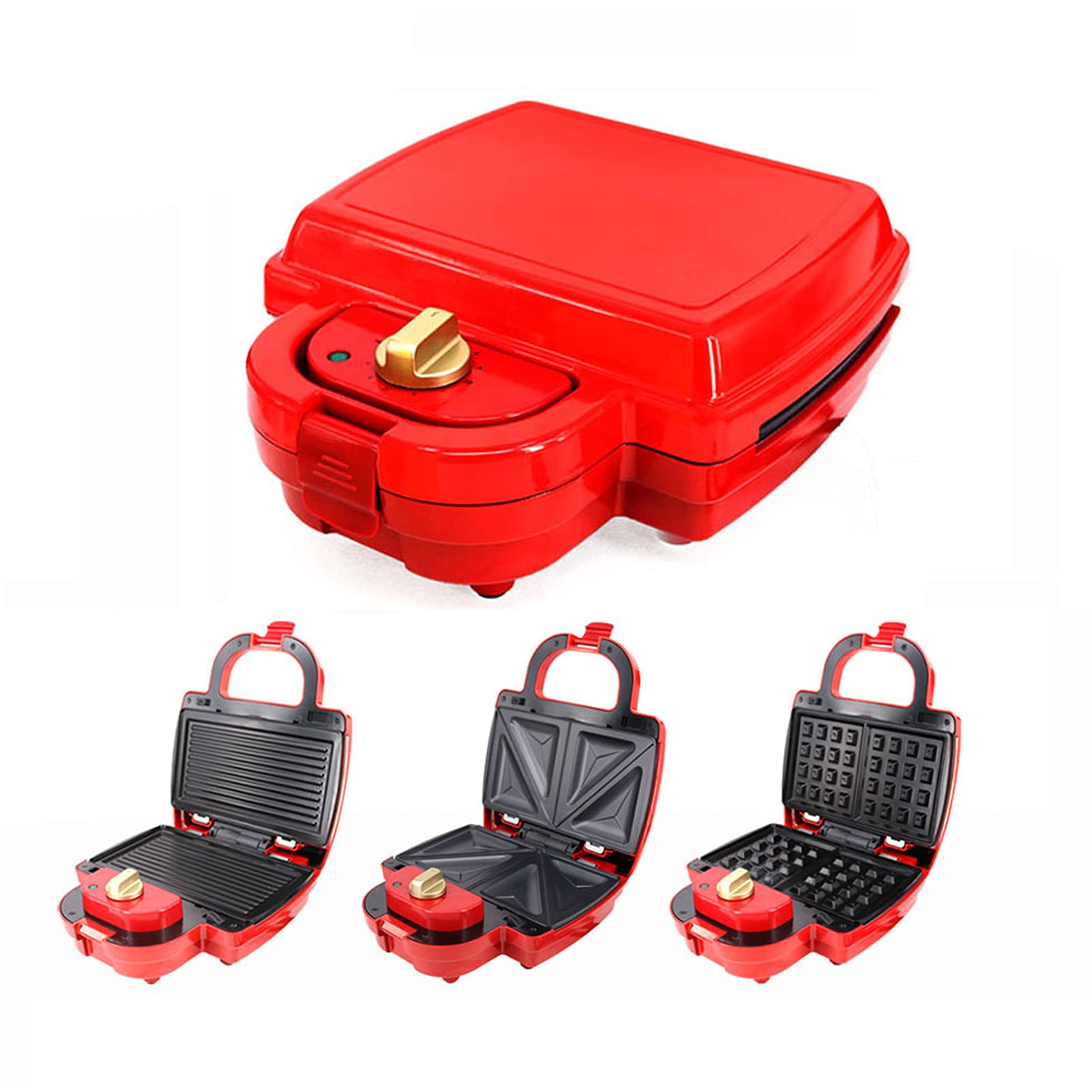 Ubervia® Waffle Maker 3 in 1, Sandwich Toaster Machine, Panini Grill, Nonstick Removable Plates, Multifunction Electric Baking Pan, for KitQuick Breakfast-image-3