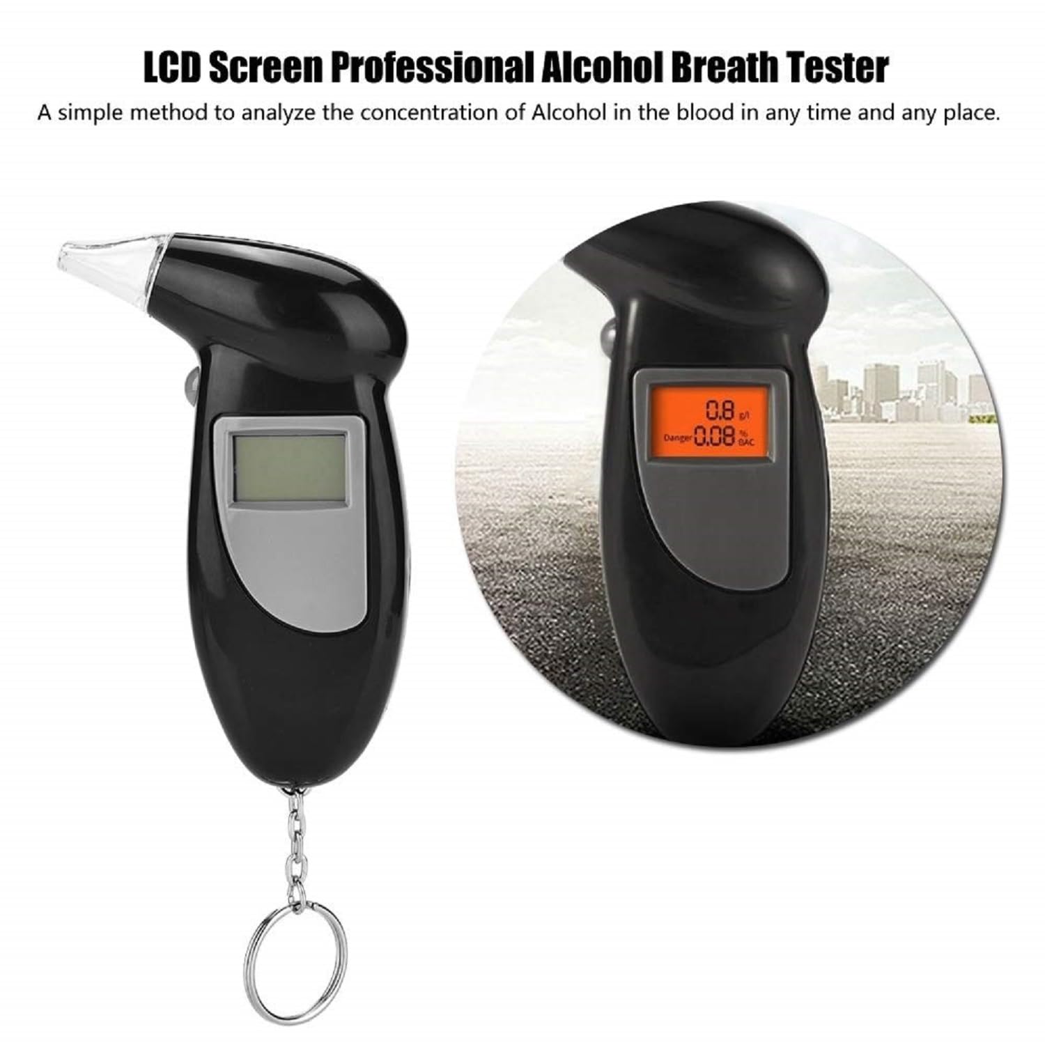 JDXun Alcoholimetro, Profesional Portátil Alcoholímetros con Pantalla LCD y 5 Boquillas, Aliento de Alcohol Digital para Uso Doméstico y Profesional (Negro)