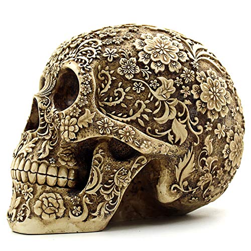 Ujoy Creative Skull Flowers Sculpture 8.1'' Human Head Skeleton Statue Collectible Halloween Decoration Home Decor #TOP2