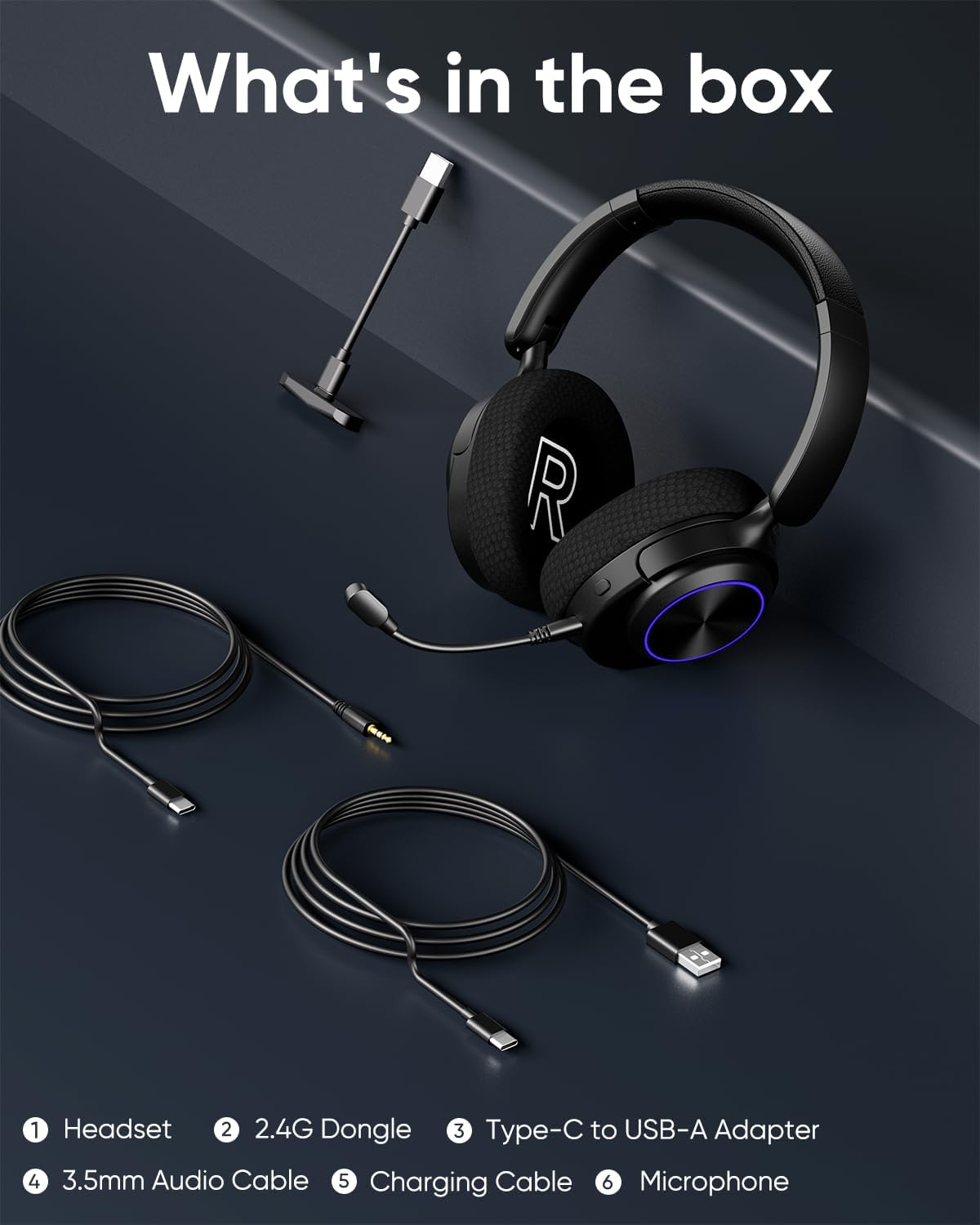 INGA Wireless Gaming Headset for PS5, PS4, PC, Mac, Switch, Game/Chat Balance for PS5/4, 2.4GHz/Bluetooth 5.2, ENC Noise-Cancelling Mic, 7.1 Surround Sound, 3.5mm Wired for Xbox Controller (Blue LED)
