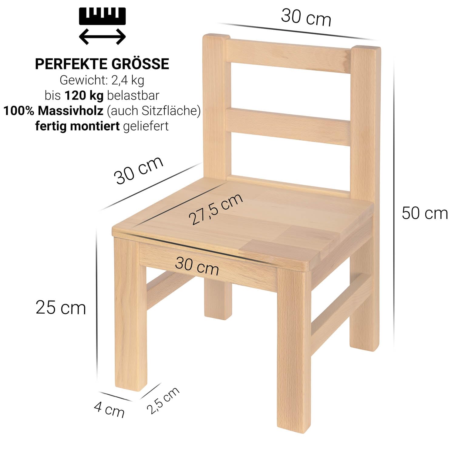 Staboos 2er Set Kinderstuhl aus massivem Buchenholz - Bio geölte Vollholz Stühlchen - Montierter Stuhl für Kinderzimmer - Stuhl für Kinder ohne scharfe Kante - Natur Bio geölt