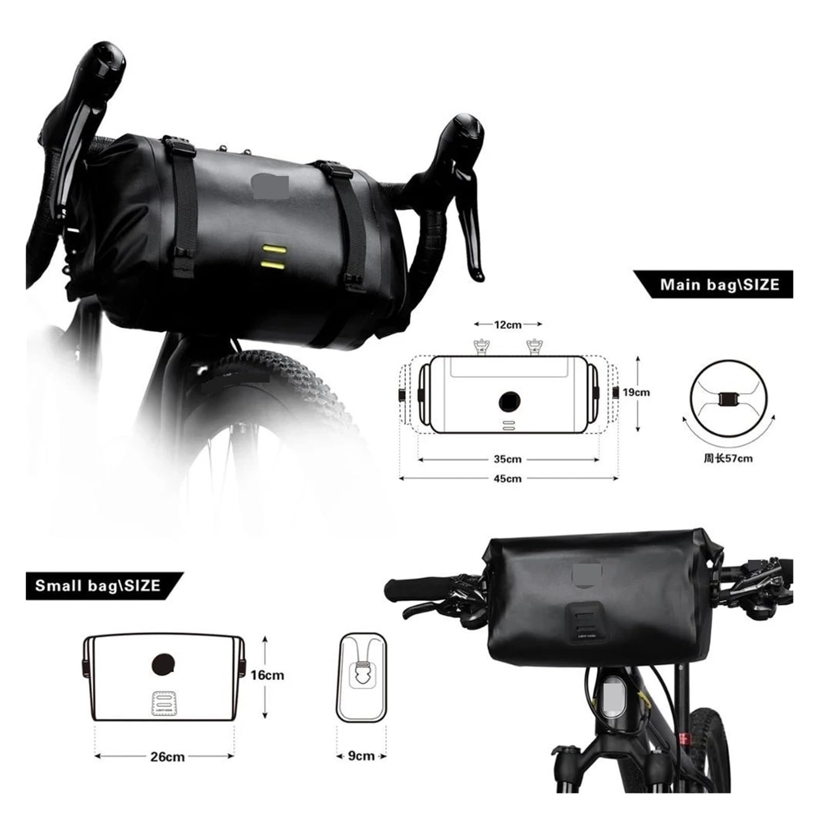 Torba rowerowa Wodoodporna torba na kierownicę o dużej pojemności 8L/4L Przednia rurka Torba rowerowa Rama MTB Bagażnik Akcesoria rowerowe(8L and 4L -2 pc)