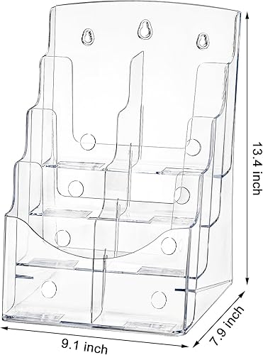 Miniatura 2 de Suwimut Soporte acrílico para folletos de 8.5 x 11 pulgadas, soporte organizador de literatura transparente de 4 niveles con divisor extraíble para