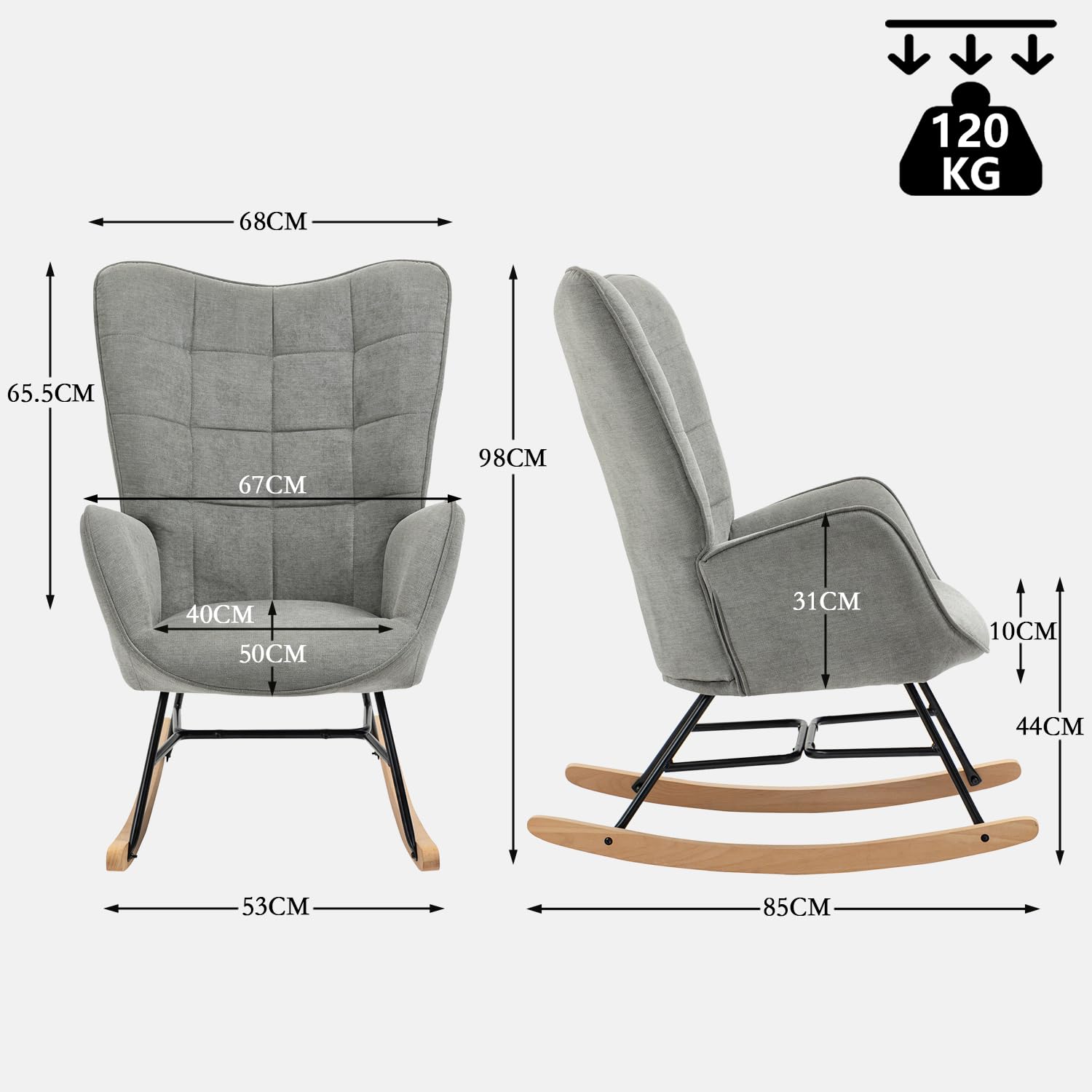 MEUBLE COSY Schaukelstuhl Relaxstuhl Schaukelsessel Sessel Stuhl Wohnzimmersessel Relax Lounge mit gepolsterter Sitzfläche, 68x87x98cm
