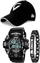 SELLORIA Silicone Brand - A - Digital Black Boy's Combo Pack Of With Black King Bracelet With Black Baseball Cap