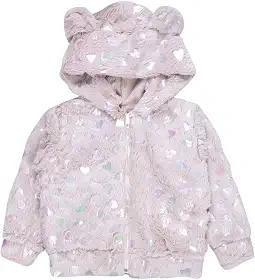 Casaquinho Bebê Peluciado com Capuz e Orelhinhas – Fleece Macio com Corações – 3 a12 Meses – Era Uma Vez