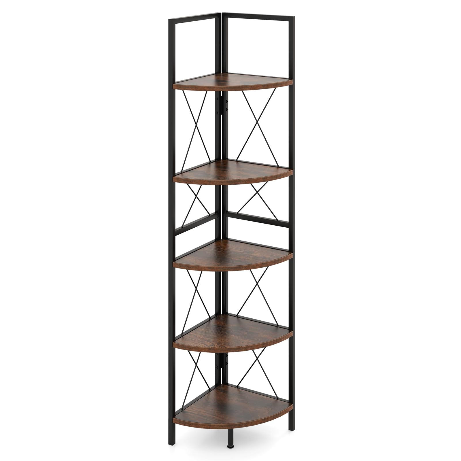 GIANTEX Mensola Angolare a 5 Ripiani, Scaffale Industriale con Struttura, Unità di Stoccaggio Multiuso per Soggiorno, Camera da Letto e Cucina, Marrone/Grigio (Marrone)