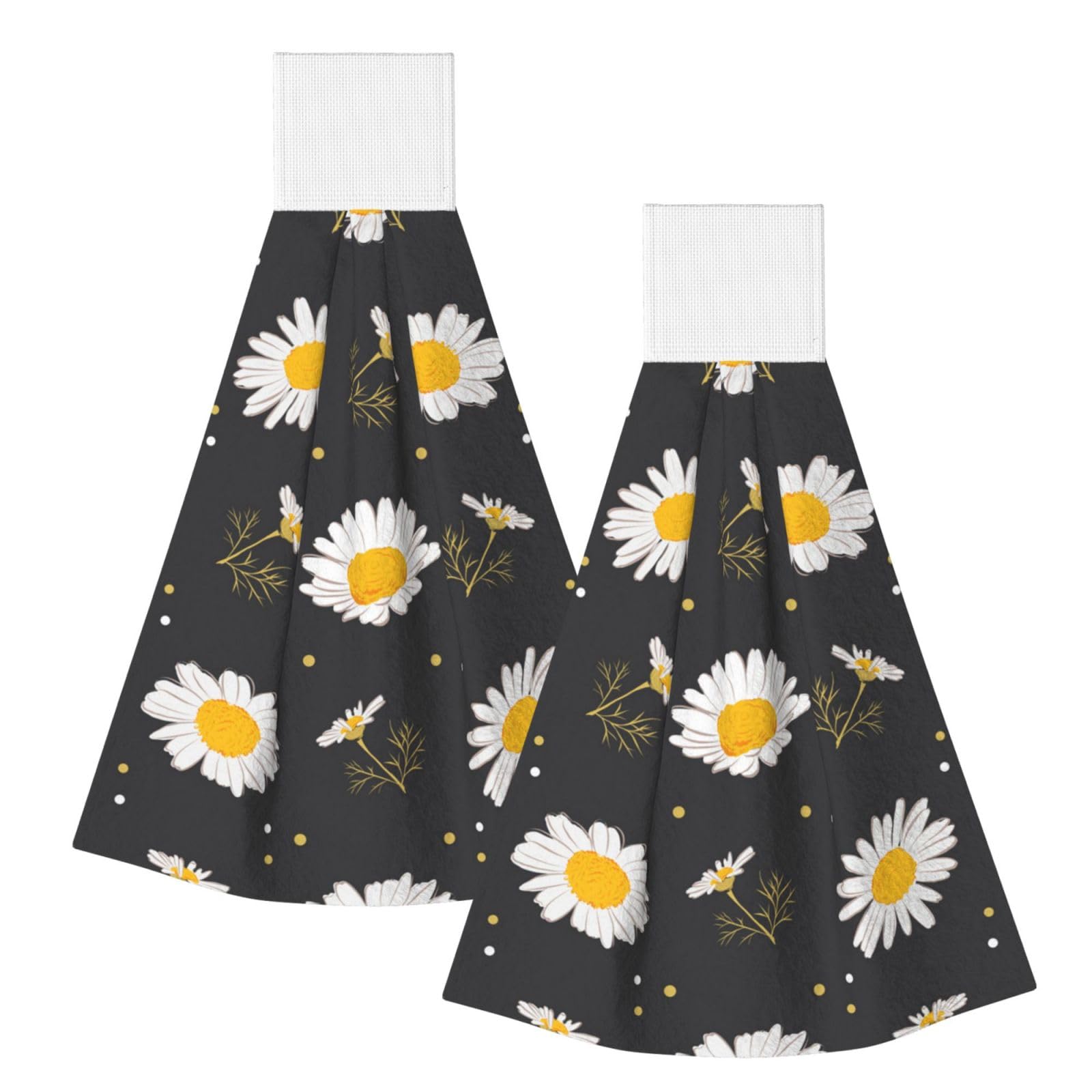 DOPKLNA Daisy Flowers, 2 Pcs Hanging Coral Fiber Hand Towels for Bathroom, Absorbent Kitchen Towels