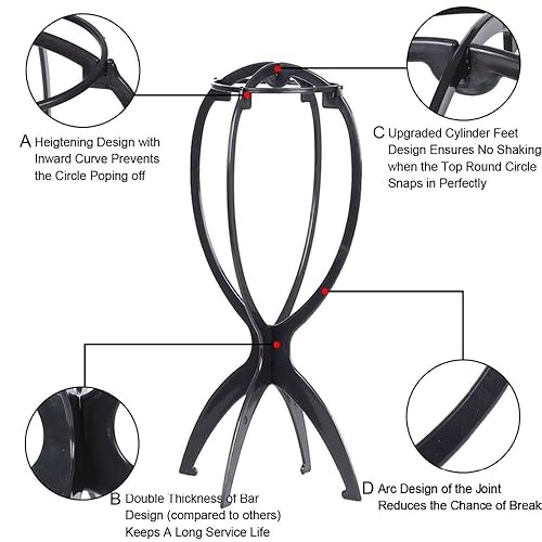 Miniatura 2 de Ruiwen hair 2 piezas de soporte para peluca portátil, soporte plegable para peluca, pantalla de peluca duradera de 13.8 pulgadas, soporte para
