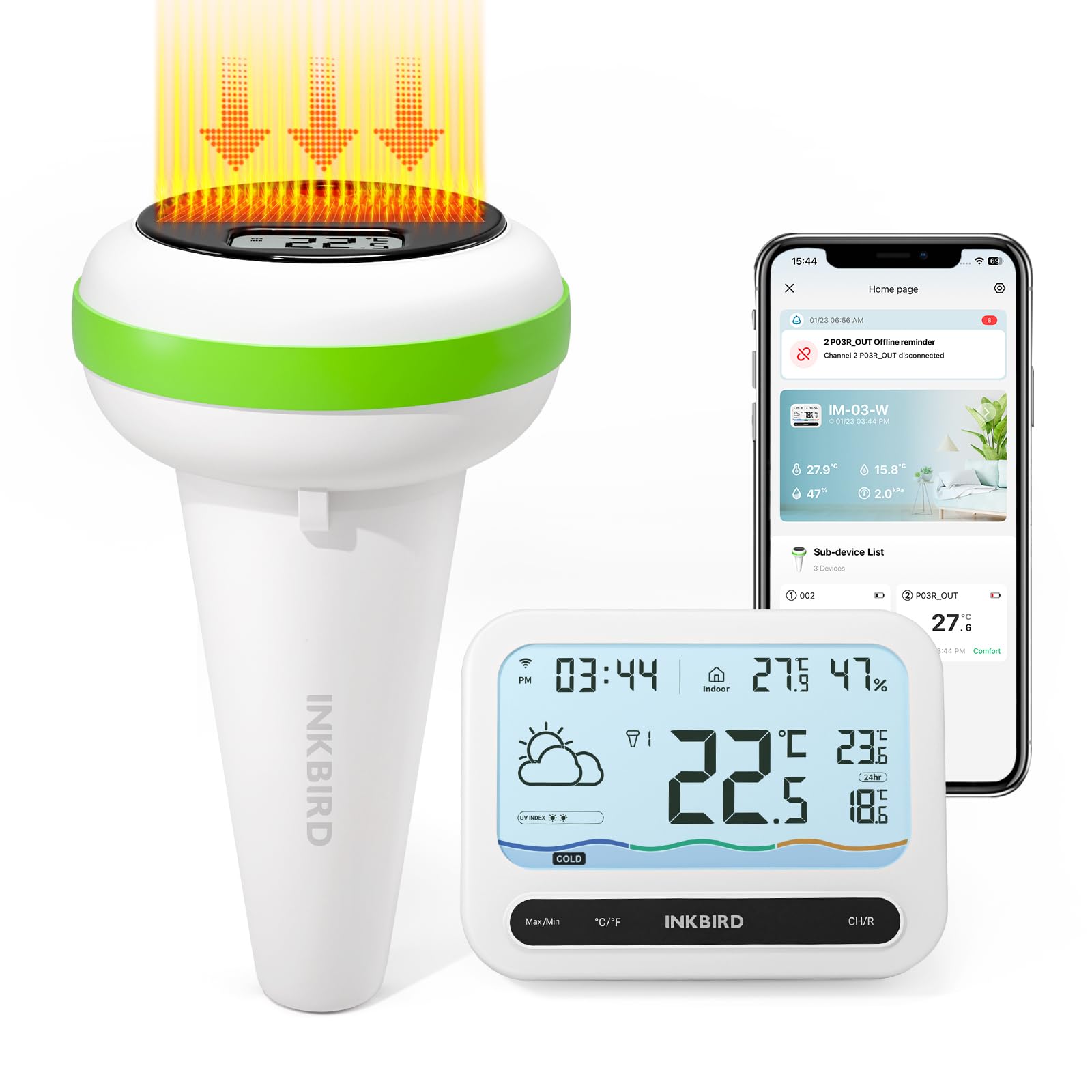 Inkbird Thermomètre Piscine WiFi Solaire, Contrôle App, Alarmes Multiples