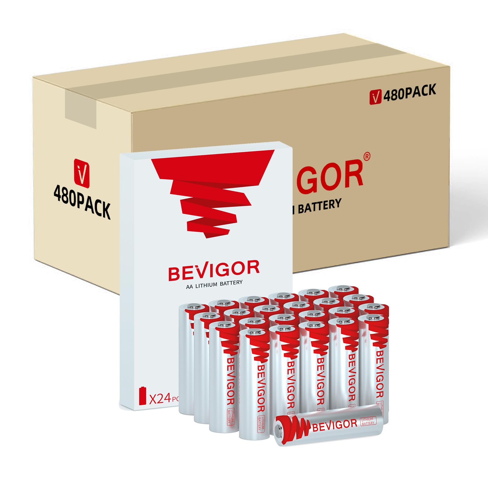 BEVIGOR Lithium AA Batteries 480 Pack Lithium Iron Double A Battery Non-Rechargeable
