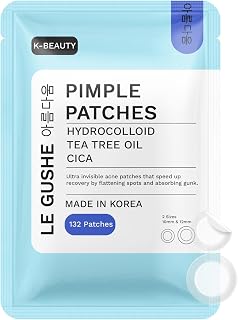 LeGushe Korean Hydrocolloid Pimple Patches (132 Dots) with Tea Tree Oil - Invisible Acne Stickers, Dermatologist Tested for Face