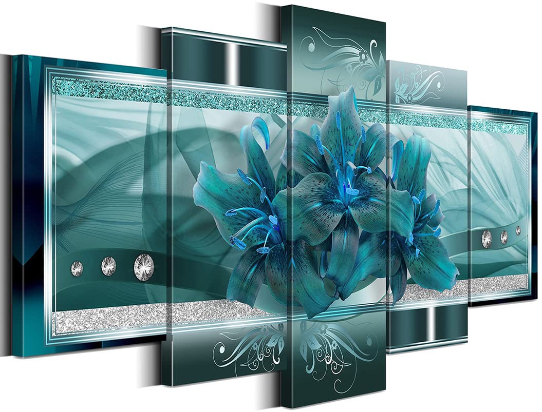 Biufo Abstract Canvas Wall Art Painting Floral Print Pictures Artwork for Living Room Bedroom Kitchen Wall Decor (Small, Teal)