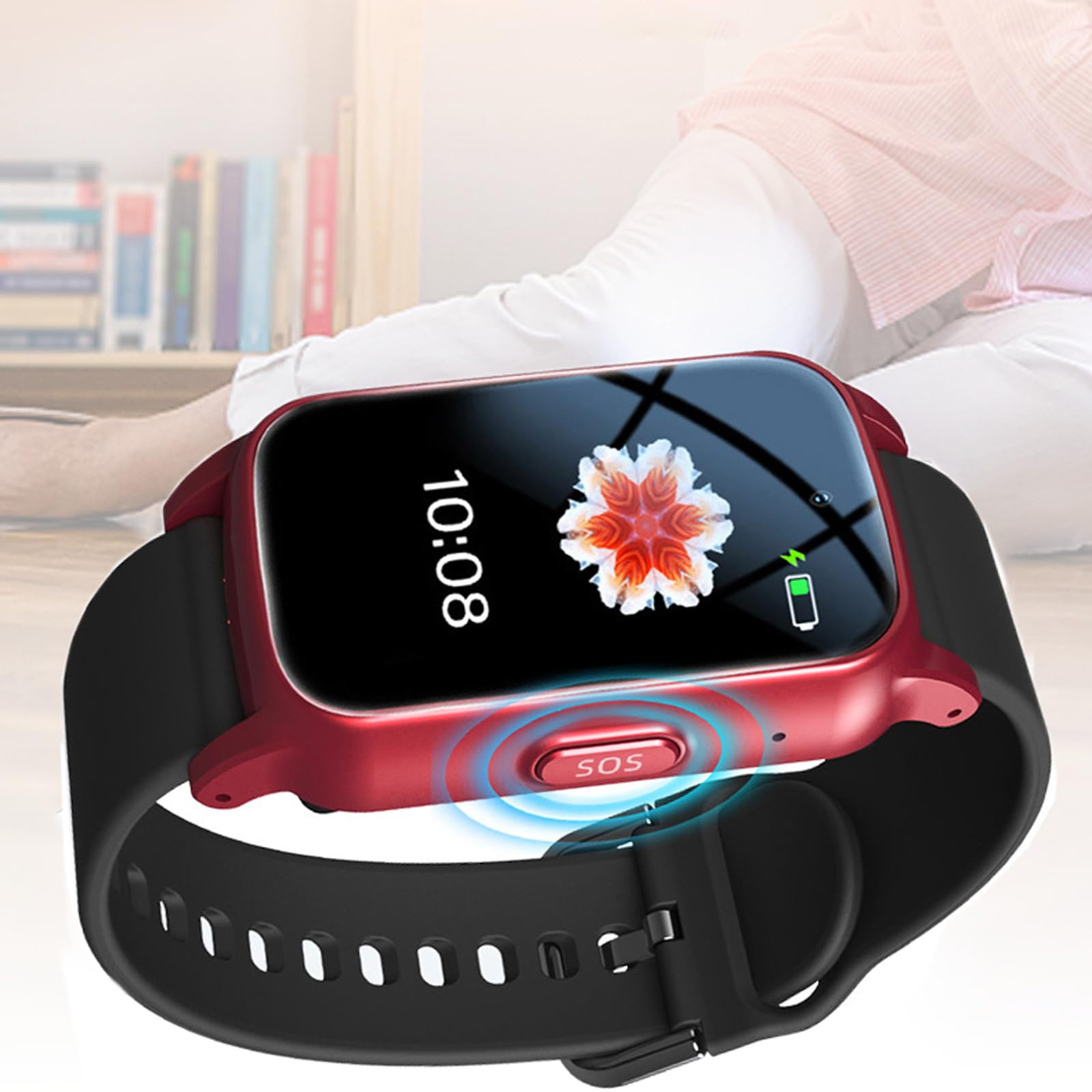 Weyot Red Elderly Smart Watch For Alzheimer & Autism Patients, Fall Detection Smartwatch With Sos Call, Fall Alarm Watch For Elderly, Senior Alert Device,One Size