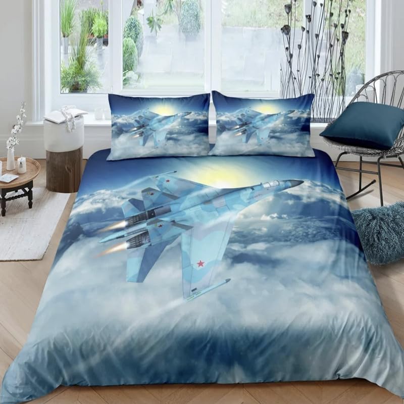 Housse de couette 240 x 260 cm bleu avion avec ses 2 taies d'oreiller assorties